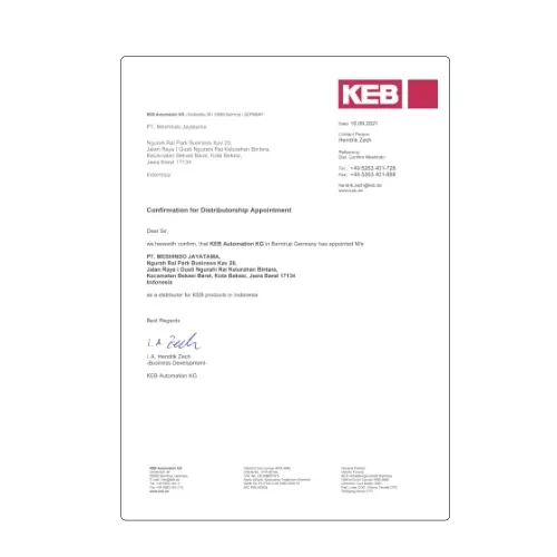 Sertifikat Distributor KEB